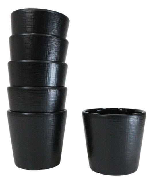 Pack Of 6 Black Silk Melamine Contemporary Ridged Yunomi Tea Cups 8oz
