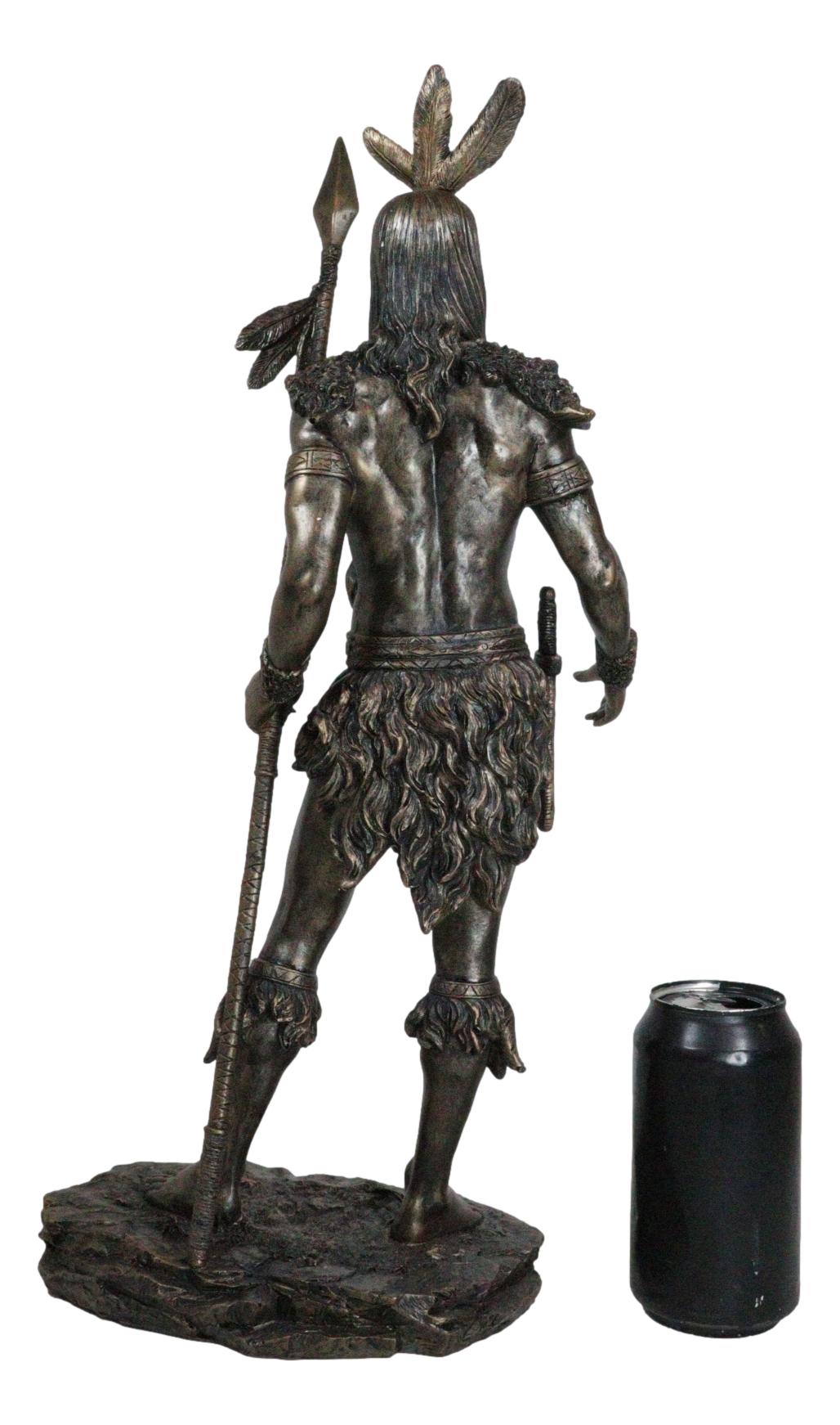 19" H Native American Indian Tribal Warrior Hunter Chief Holding Spear Figurine