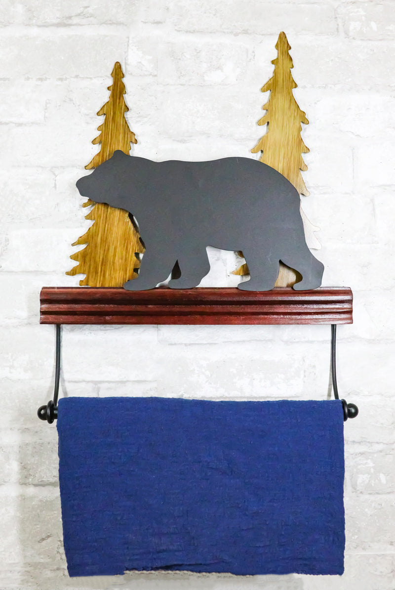 Rustic Western Elk Moose Deer Roaming Pine Forest 4-Peg Wooden Wall Hooks Plaque