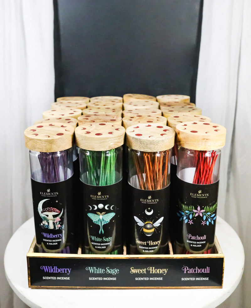 Pack Of 20 Dark Forest Fragranced Incense Sticks With Wood Holder Display Set