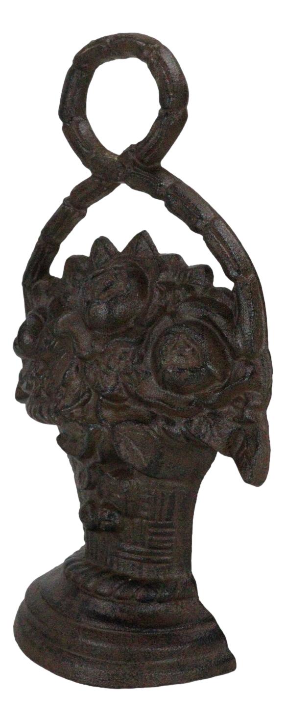 Rustic Cast Iron Flowers In Basket Vase Decorative Door Stopper Or Wall Decor