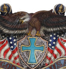 Patriotic Flags Bald Eagle On Cross Crest God Bless USA Wall Plaque Sculpture