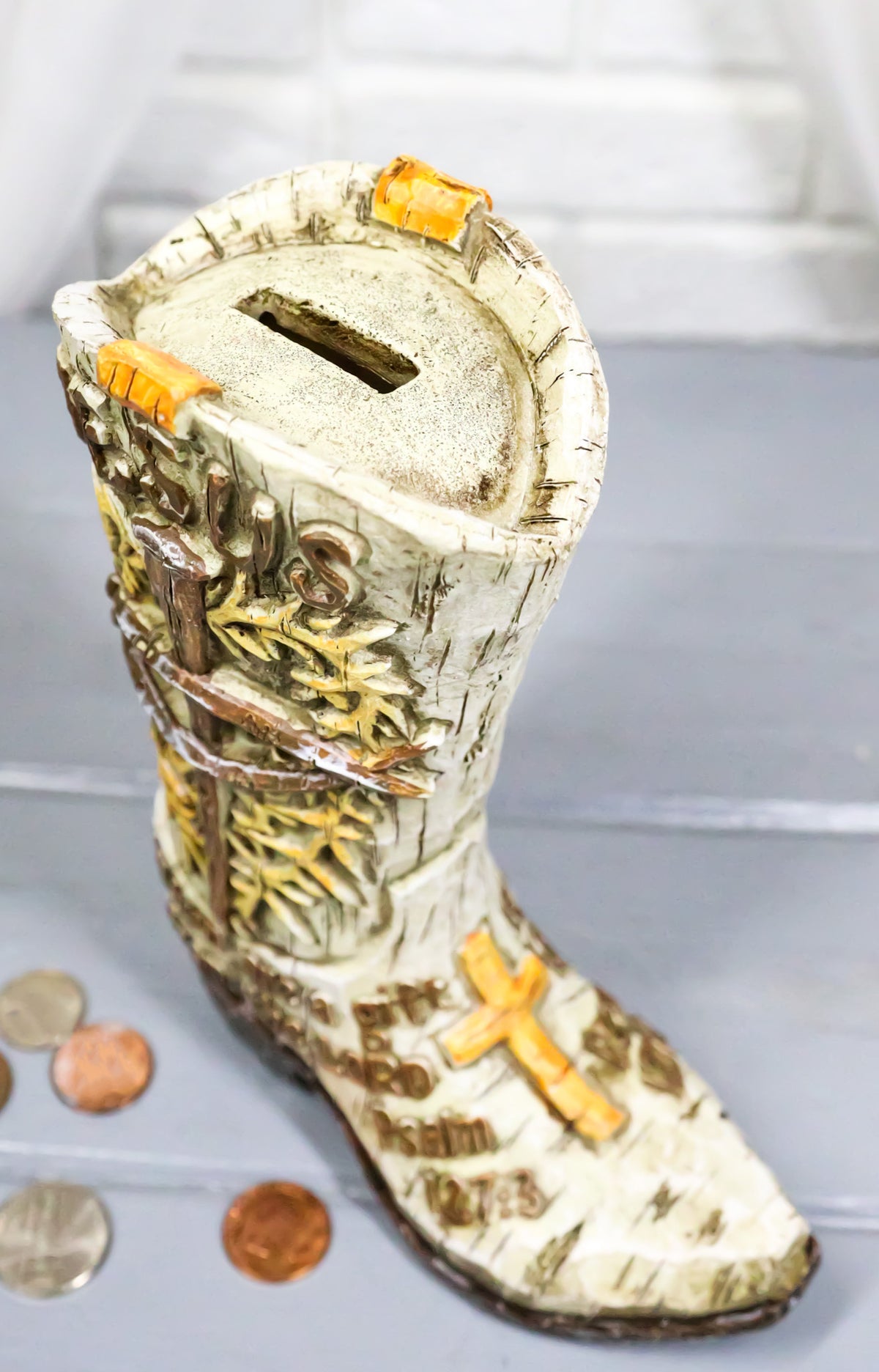 Western Spike Nail Ichthys Fish Crown Of Thorns Jesus Cowboy Boot Money Bank