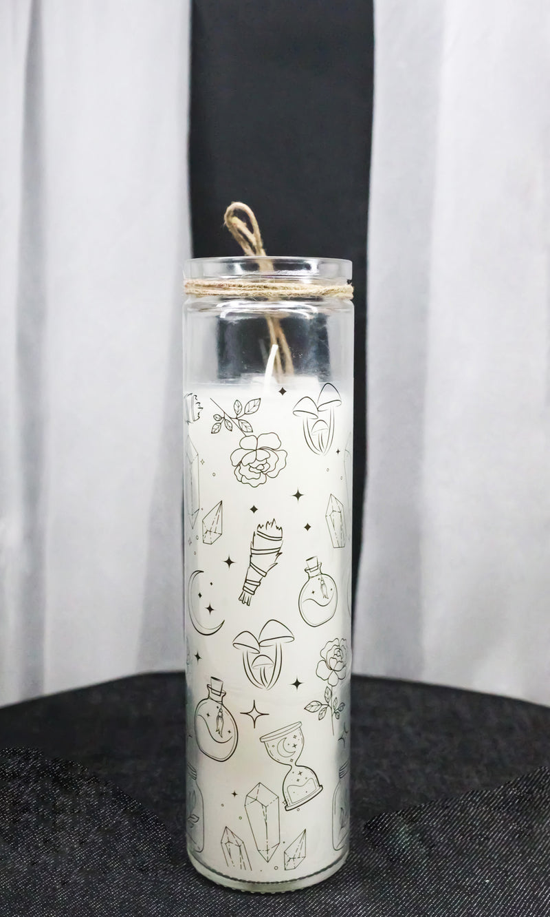 Mystical Magic Symbols White Sage Wicca Tall Tube Scented Candle Home Fragrance
