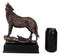 Mystical Full Moon Howling Alpha Gray Wolf Statue In Bronze Electroplated Finish
