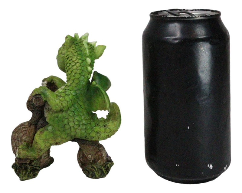 Fantasy Green Wyrmling Baby Dragon Riding A Wooden Log Cavebike Bicycle Figurine