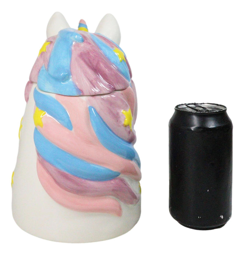 Sacred Purity White Unicorn With Rainbow Mane Horn Ceramic Cookie Jar Figurine
