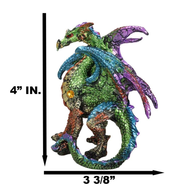Standing Semi Metallic Rainbow Sky Horizon Dragon With Gemstones 4"H Figurine