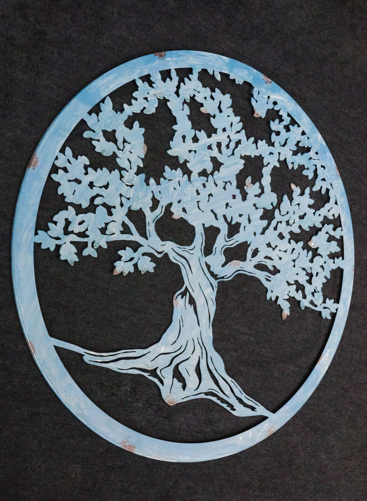 Blue 24"D Oversized Round Celtic Tree of Life Medallion Metal Wall Circle Plaque