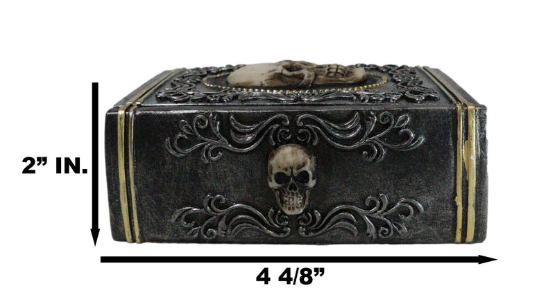 Gothic Macabre Skull Face With Scrollwork Book Shaped Decorative Trinket Box