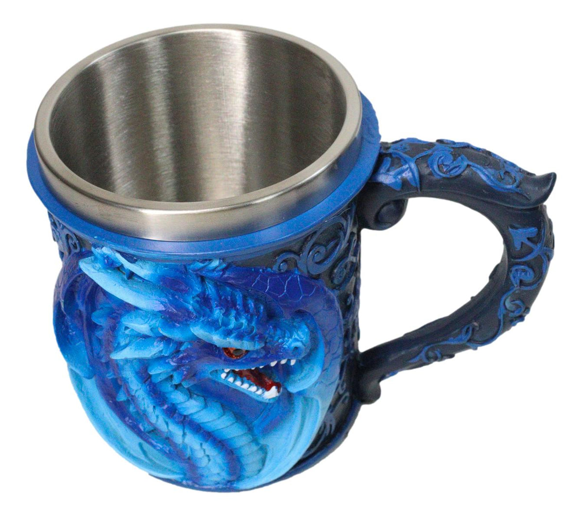 Gothic Fantasy Blue Ice Frost Dragon Tankard Mug With Stainless Steel Liner