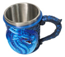Gothic Fantasy Blue Ice Frost Dragon Tankard Mug With Stainless Steel Liner