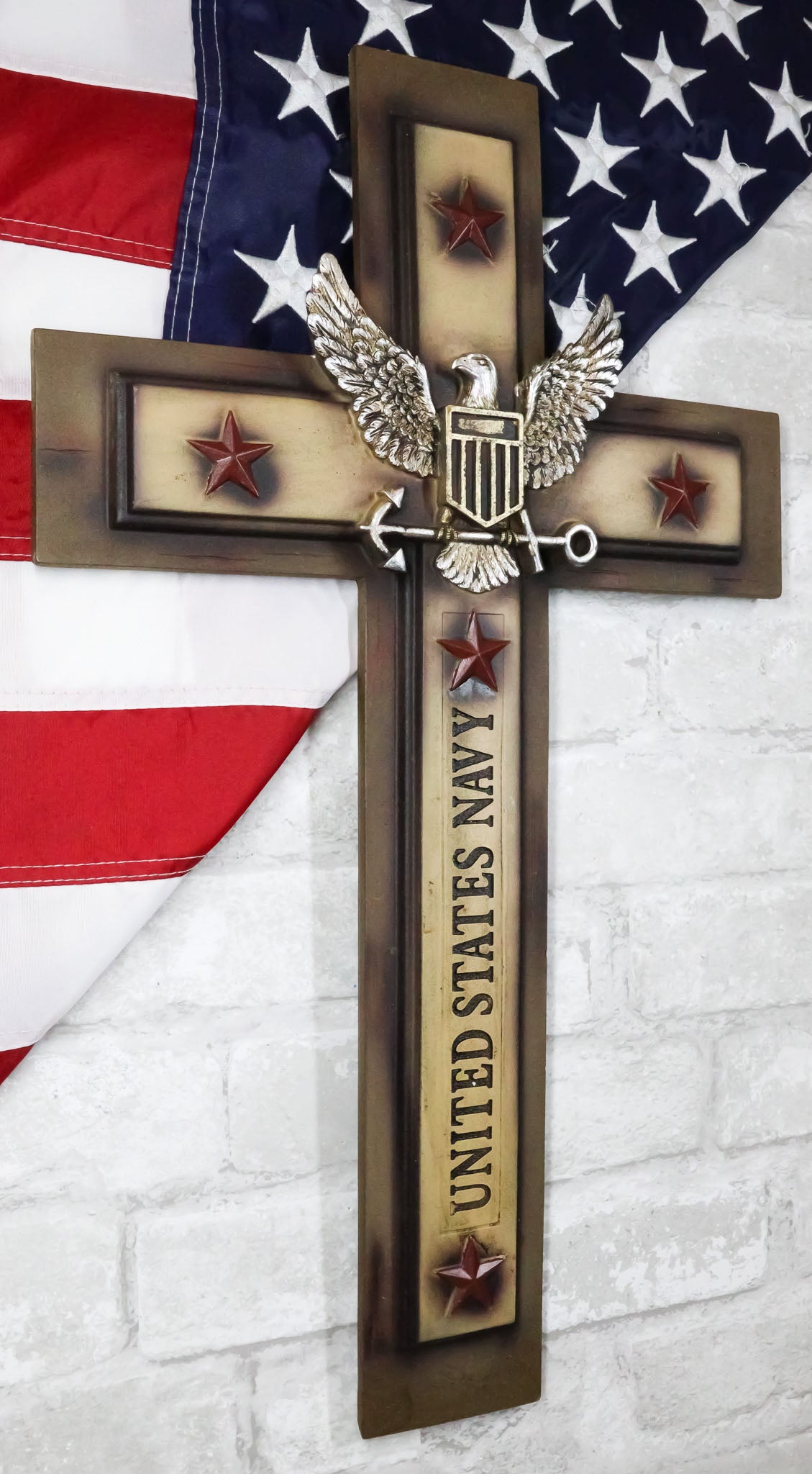 Large Patriotic United States Navy Eagle and Anchor Emblem Wall Cross Plaque