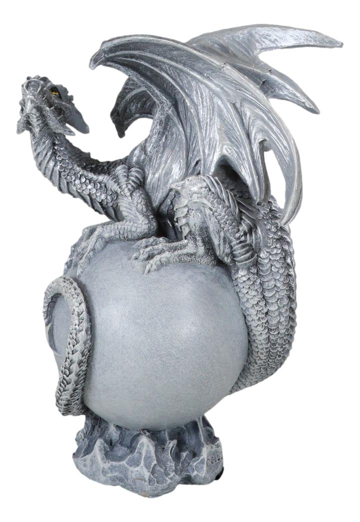 Fantasy Wyrmling White Shadow Ghost Dragon Sleeping On Gray Moon Figurine