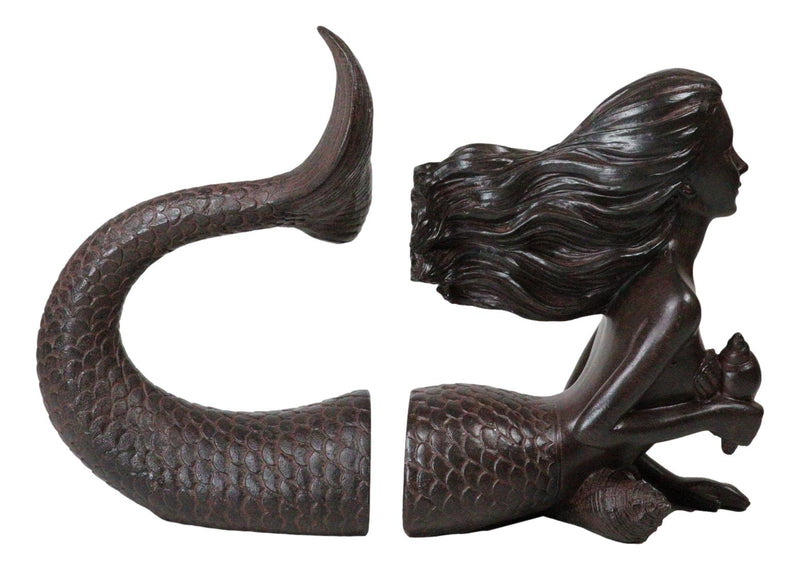 Rustic Aged Bronze Finish Marine Siren Mermaid Body & Tail Bookends Figurine Set