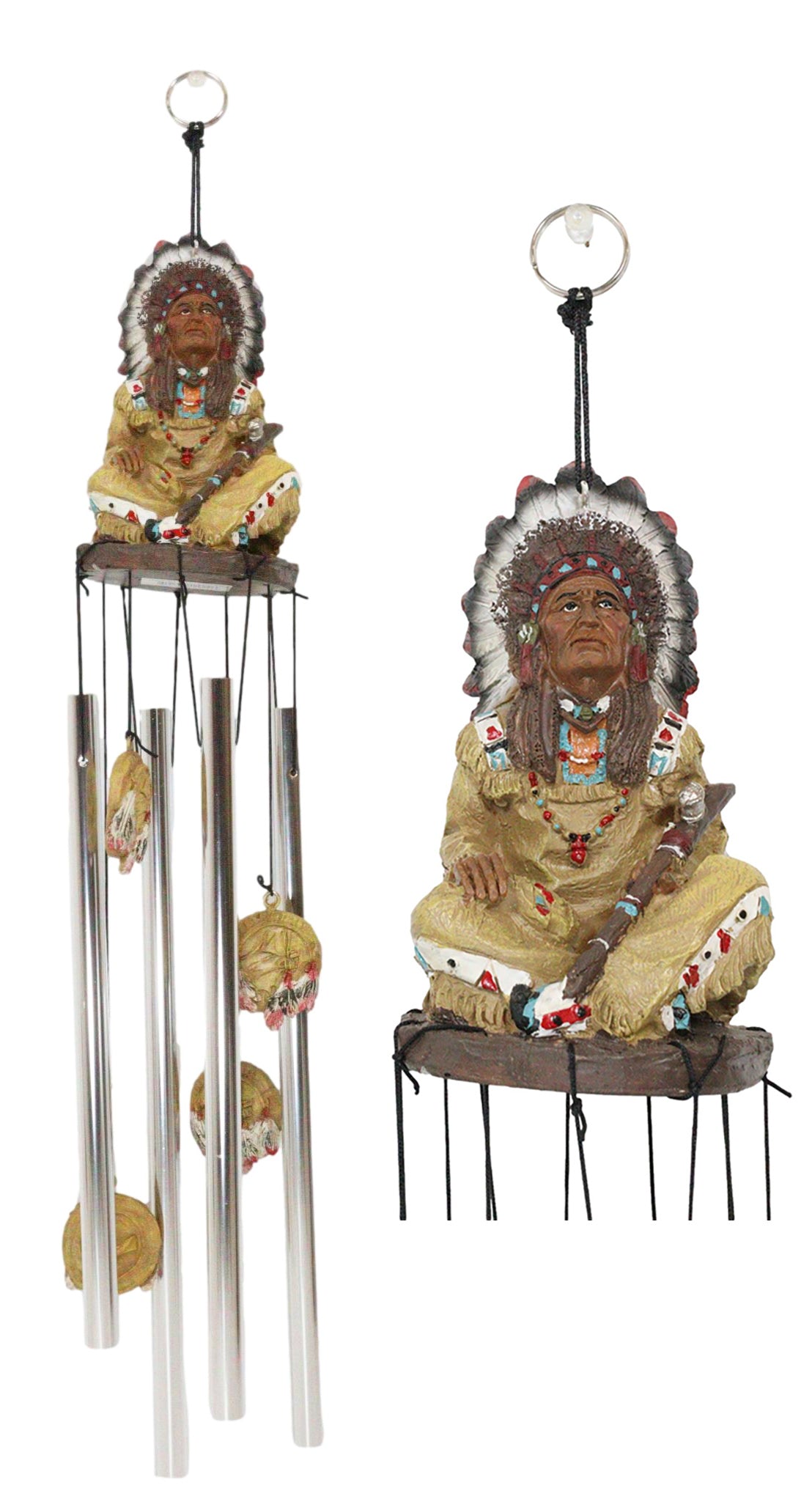 Western Indian Chief With Roach Headdress And Peace Pipe Decorative Wind Chime
