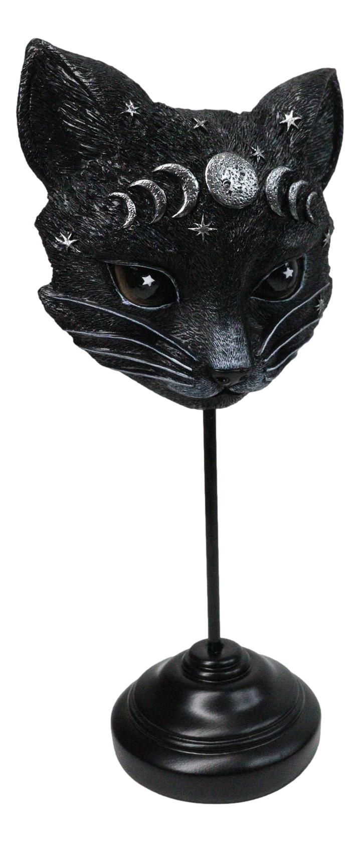 Gothic WIcca Mystic Moon Cat Masque Ornament On Pole Stand Or Wall Sculpture