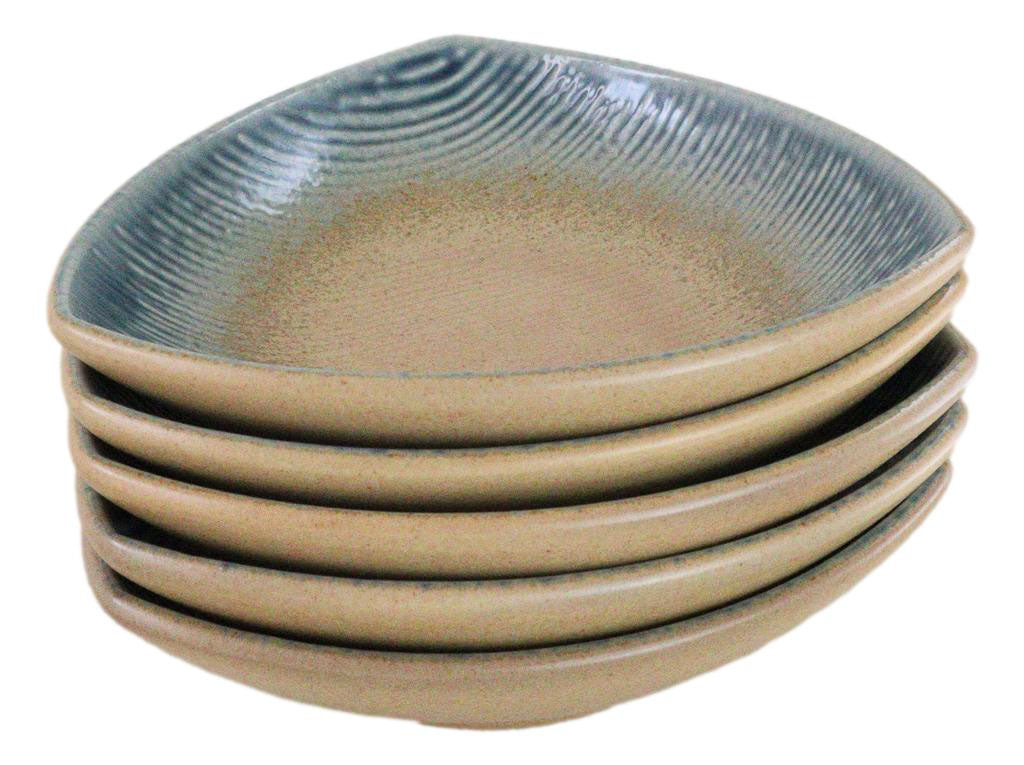 Set Of 5 Blue River Ao Nagashi Appetizer Salad Triangular Deep Serving Plates