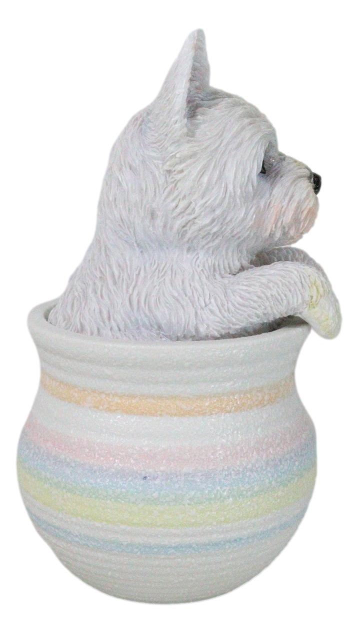 West Highland White Terrier Westie Puppy Dog Figurine With Glass Eyes Pup In Pot
