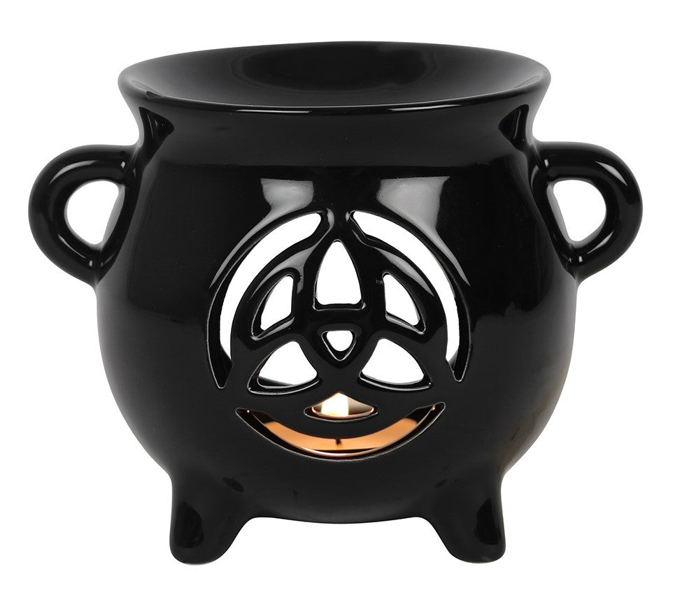 Wicca Witchcraft Triquetra Black Cauldron Essential Oil Warmer Candle Holder