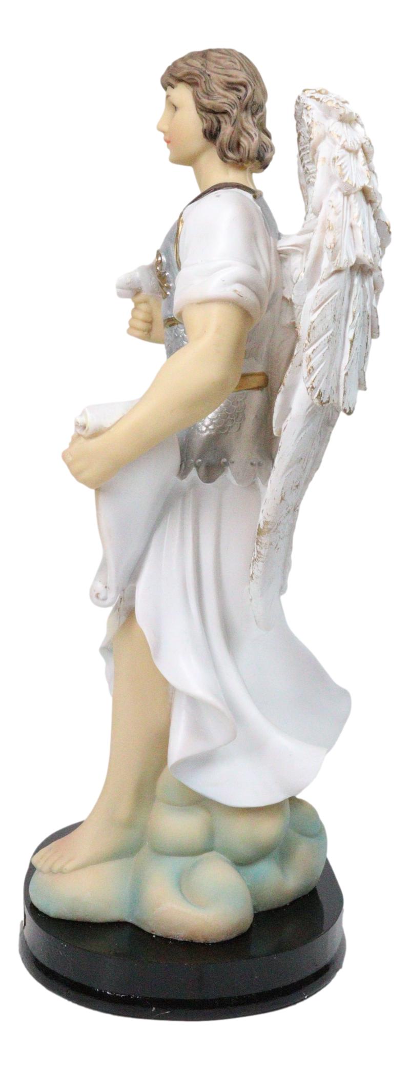Archangel Saint Gabriel Holding Scroll and White Lotus Figurine With Base 12"H