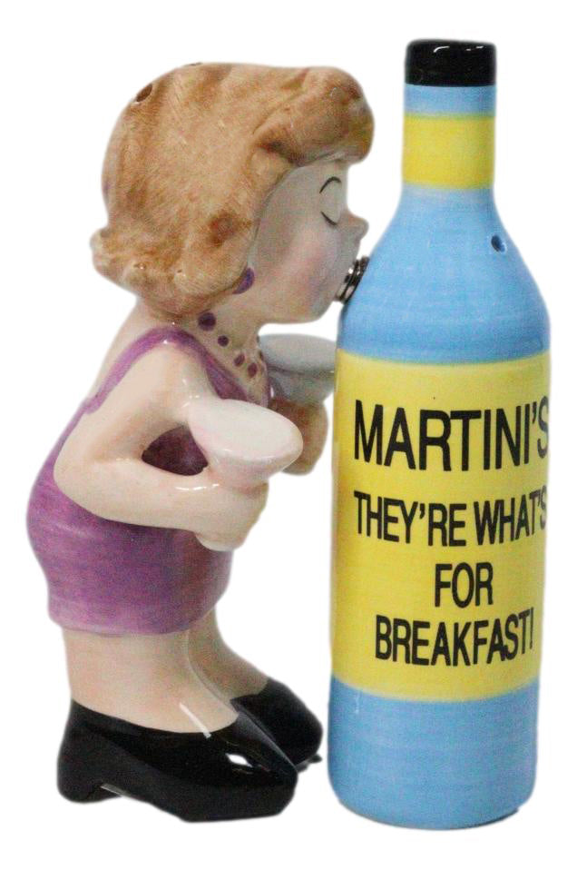 Ebros Gift Martini Lady and Bottle Ceramic Salt and Pepper Shaker Set