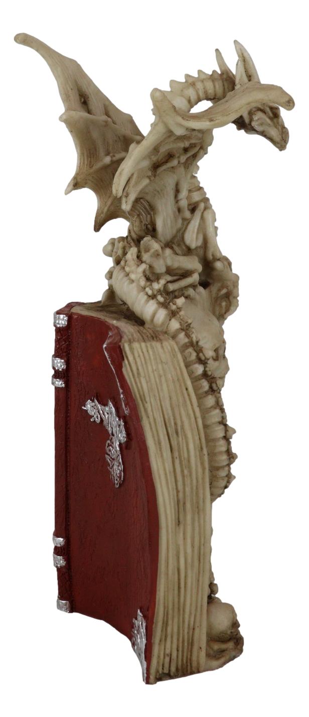 Gothic Skeleton Dragon On Spell Book Of The Dead Skulls And Bone Hands Figurine
