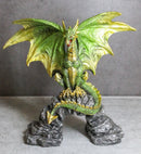 Green And Gold Scales Behemoth Dragon Perching On Ancient Rock Arch Figurine