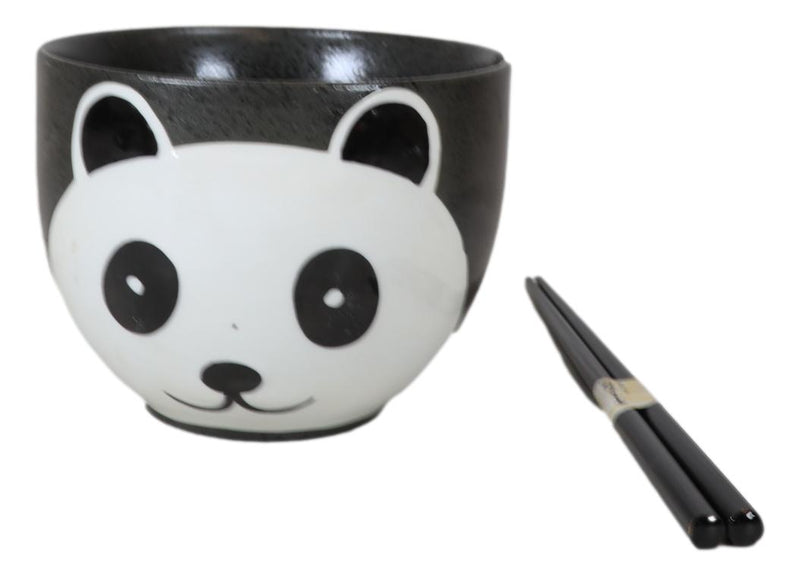 Whimsical Ceramic Black Giant Panda Bear Ramen Noodle Bowl With Chopsticks Set