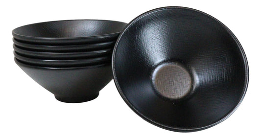 Pack Of 6 Black Silk Melamine Large Ramen Pho Soup Pasta Salad Mixing Bowls 50oz