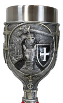 Medieval Templar Crusader Dark Knight Suit of Armor On Horse Wine Goblet Chalice