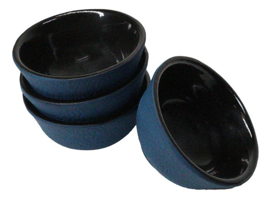 Navy Blue Textured Japanese Tetsubin Style Cast Iron Mini Tea Cups Set of 4