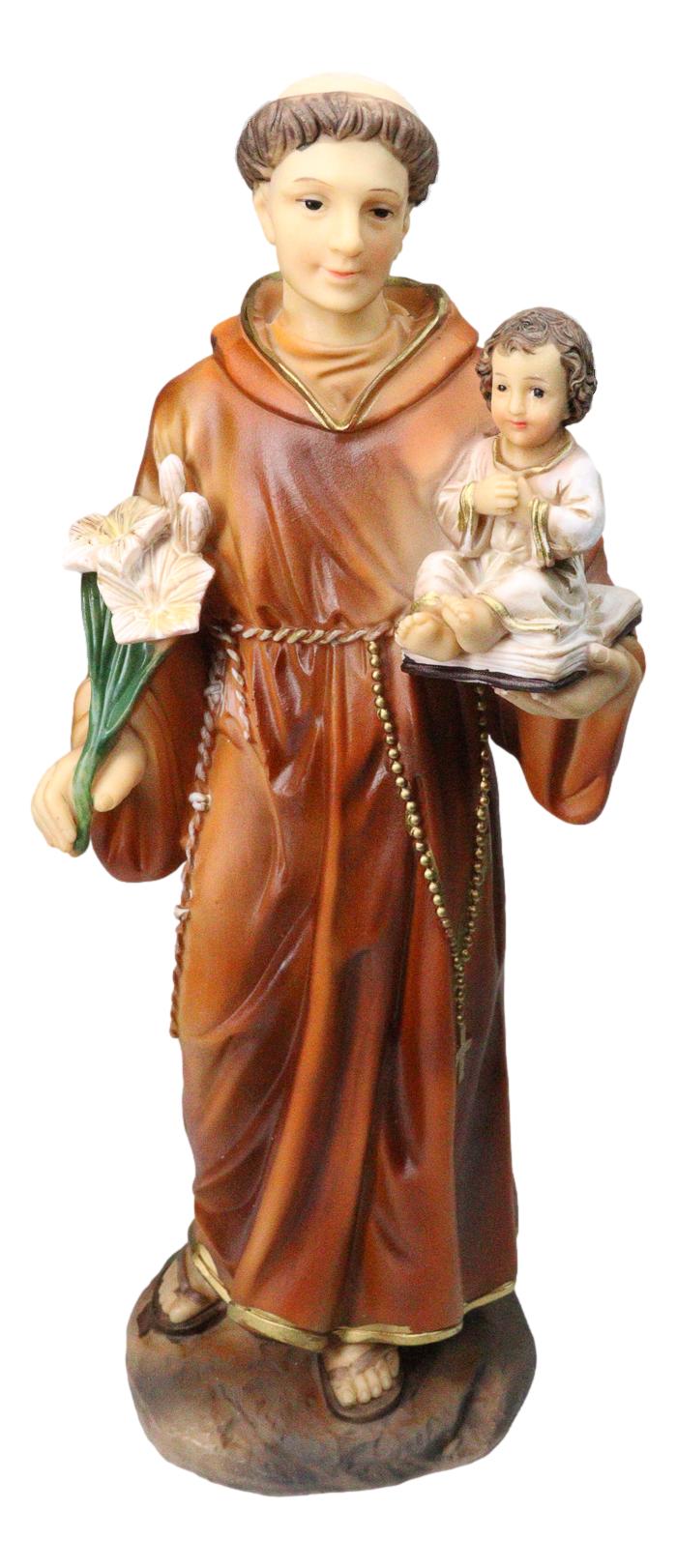 Catholic Church Saint Anthony of Padua Carrying Baby Jesus And Bible Statue 12"H - Ebros Gift