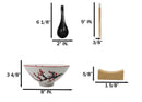 Pink Sakura Ceramic Ramen Rice Bowl With Soup Spoon Chopsticks And Rest Set