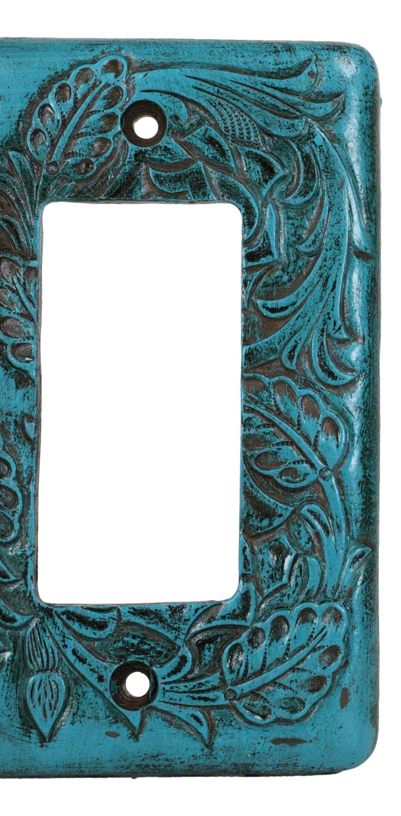 Set of 2 Western Tooled Floral Turquoise Wall Double Gang Rocker Switch Plates
