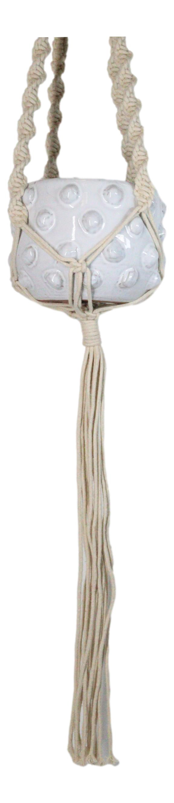 Hand Woven Cotton Rope Boho Chic Macrame Wall Hanger With Ceramic Planter Pot