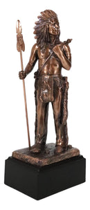 Indian Chief Hero With Spear Hunter Electroplated Bronze Figurine With Base