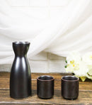 Porcelain Black Iron Clay Tetsu Kesho Japanese Wine Sake Flask With 2 Cups Set