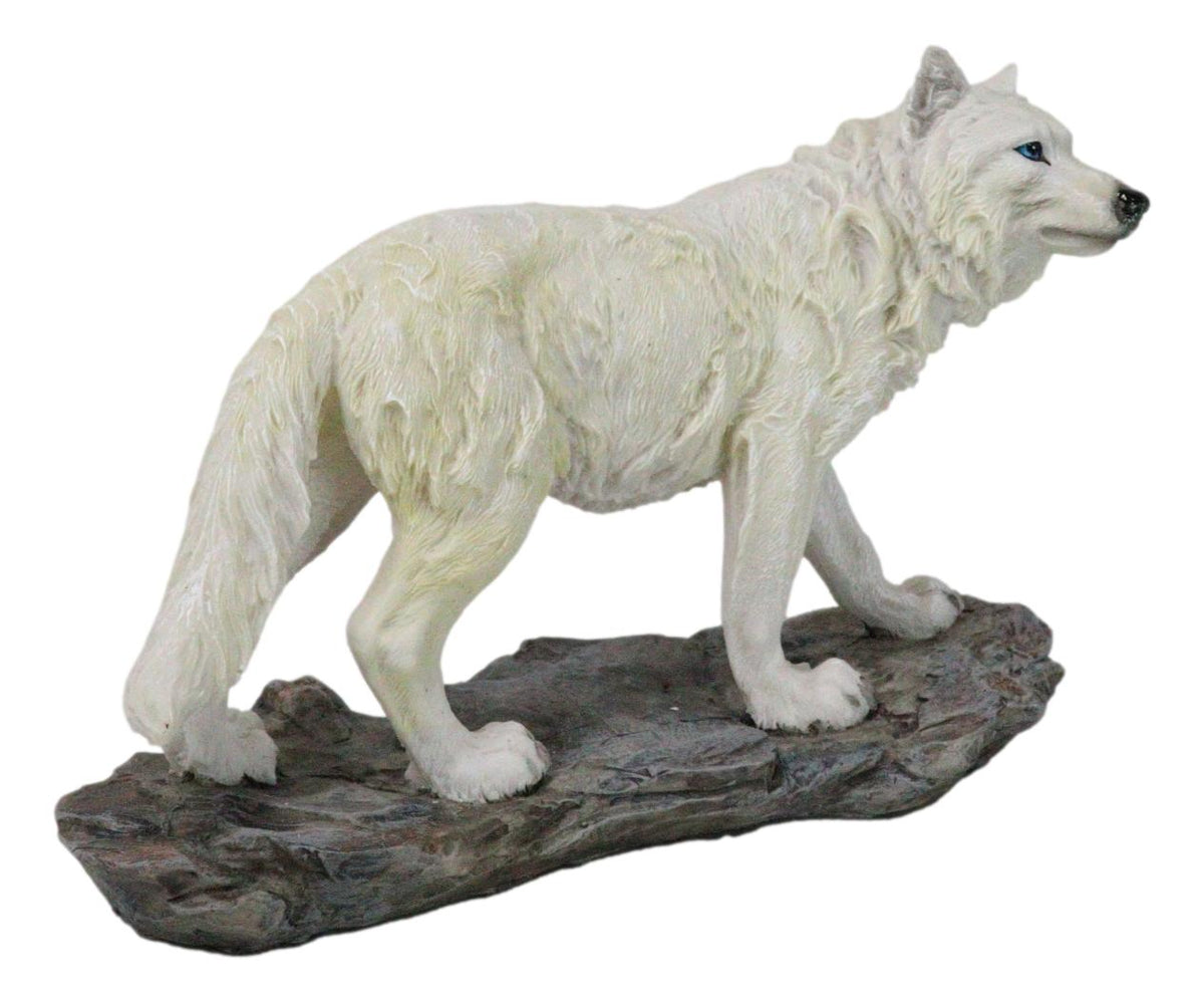 Woodlands Winter Hunter Tundra Snow White Albino Wolf On The Prowl Figurine