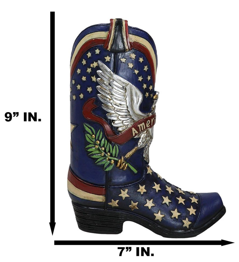 Patriotic Blue Western Stars American Hero Great Seal Eagle Cowboy Boot Vase