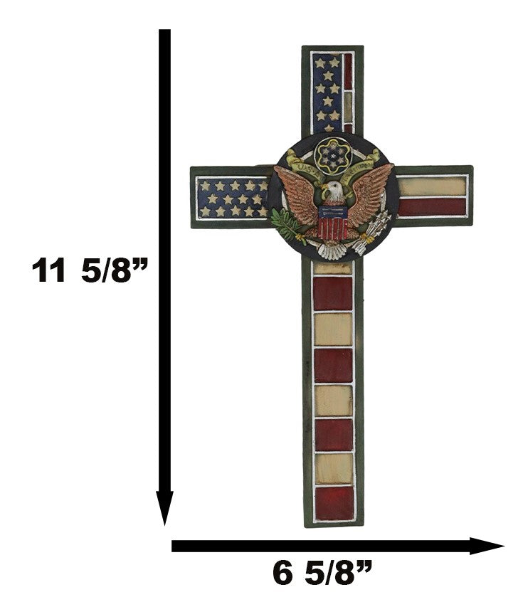 Rustic Western American Flag Army With Eagle Great Seal Memorial Wall Cross - Ebros Gift