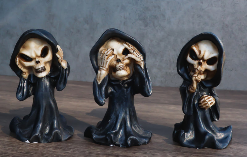 Set Of 3 See No Evil Speak No Evil Hear No Evil Grim Reaper Chibi Mini Figurines