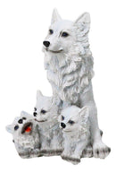 Winter Tundra Forest Snow White Wolf With 3 Adorable Cubs Family Figurine
