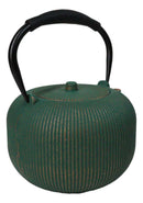 Green Gold Tokusa Vertical Lines Design Tetsubin Larger Cast Iron Teapot 33oz
