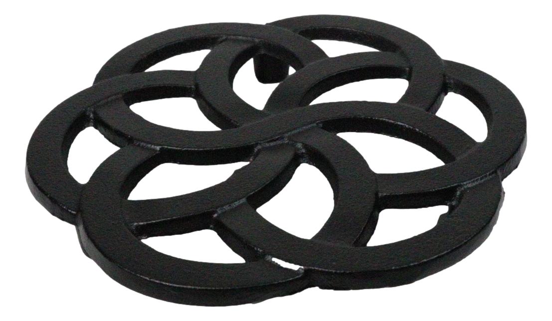 Floral Scroll Geometry Traditional Cast Iron Metal Tetsubin Teapot Trivet Stand