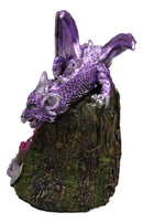 Fantasy Purple Moon Crater Dragon On Faux Geode Crystal Cove LED Light Figurine