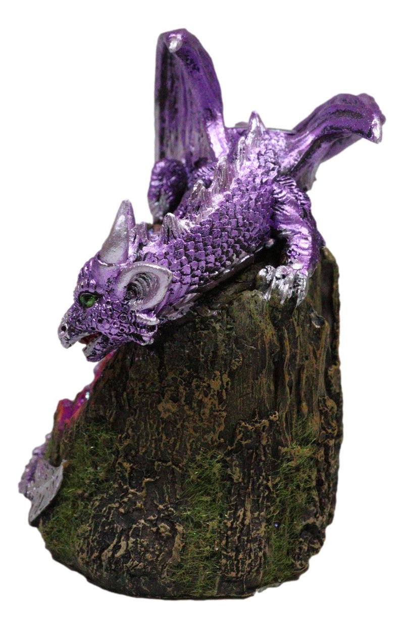 Fantasy Purple Moon Crater Dragon On Faux Geode Crystal Cove LED Light Figurine