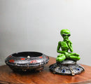 Green Roswell Alien On Spaceship Saucer Incense Burner Decorative Box Figurine