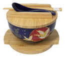 Red Moon Golden Crane Donburi Ramen Bowl With Lid Trivet Spoon Chopsticks Set