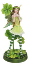 Green Shamrock Lucky Clovers Spring Garden Fairy With Striped Leggings Figurine